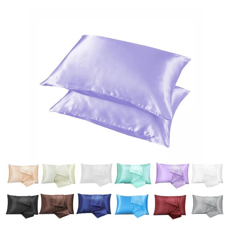 2 Pack Satin Pillowcases Luxury Soft Cushion Covers Bedroom Home Decor - Light Purple