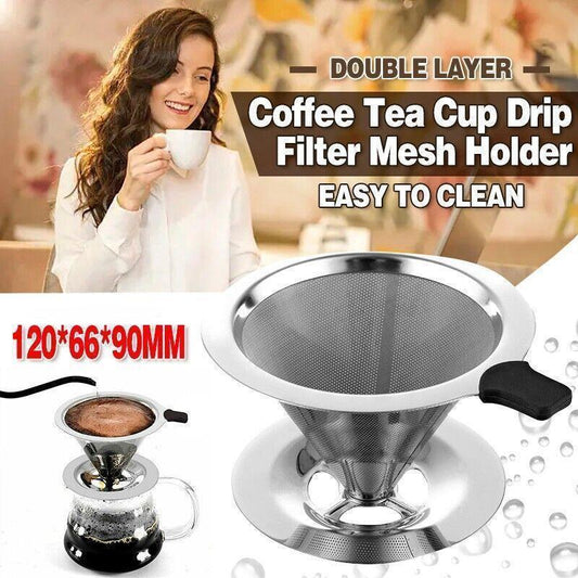 Coffee Tea Cup Drip Filter Mesh Holder Reusable Stainless Steel Pour Over Funnel.