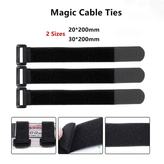Magic Cable Ties Reusable Winder Coded Organiser Cords Hook Loop Black - 20*300mm  10PCS.