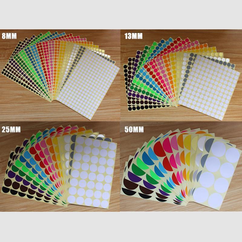 8/13/25/50mm Colour Sticker Dots Adhesive Round Labels Circular Scrapbooking Black - 8mm 260 Dots - 5 Sheets.