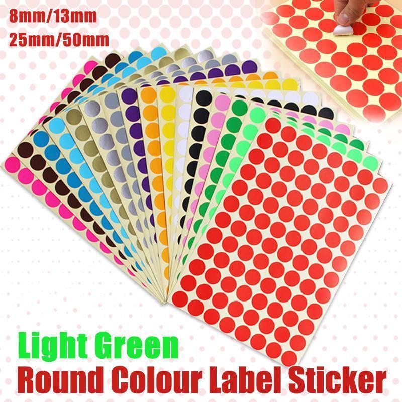 8/13/25/50mm Sticker Dots Adhesive Round Labels Circular Scrapbooking Light Green - 50mm 8 Dots - 5 Sheets.