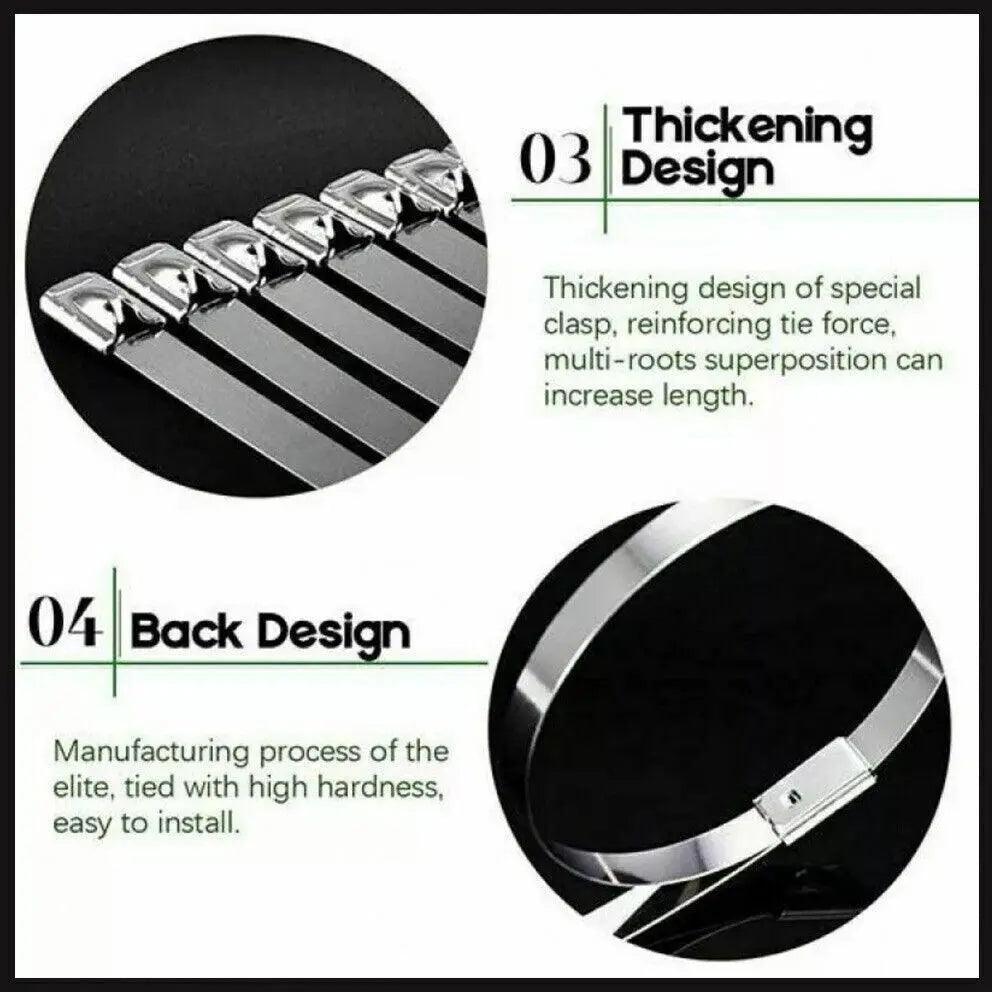 20X Stainless Steel Cable Ties S304 Marine Grade Zip Strap Locking Wrap 100-800Mm - 4.6*350mm