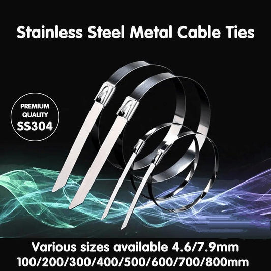 20X Stainless Steel Cable Ties S304 Marine Grade Zip Strap Locking Wrap 100-800Mm - 4.6*200mm