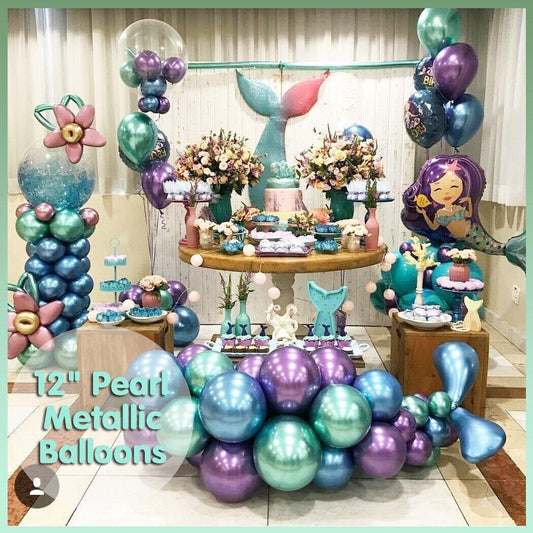 Metallic Latex Balloons 12 Inch Chrome Party Balloons for Birthday Wedding Decoration - Blue 10PCS