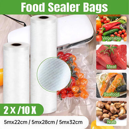 1-10x Commercial Heat-Resistant Vacuum Sealer Rolls for Food Storage - 2 Rolls (22cm x 5m)
