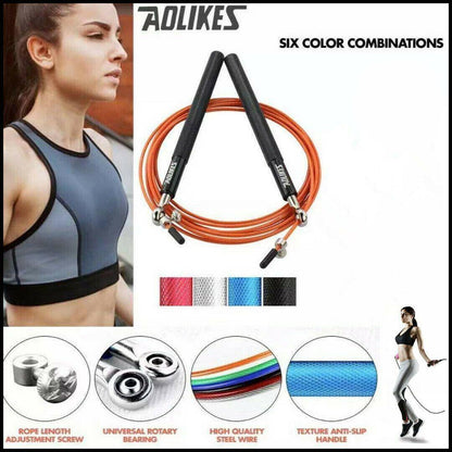 Aolikes Adjustable High Speed Steel Skipping Jump Rope Dual Bearings Gym Boxing - Blue.