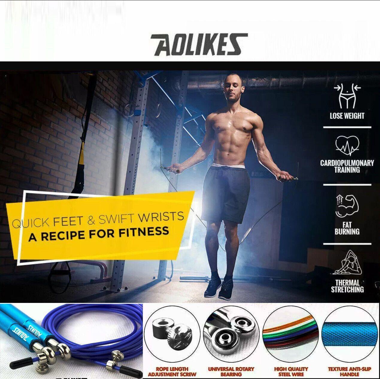 Aolikes Adjustable High Speed Steel Skipping Jump Rope Dual Bearings Gym Boxing - Blue.