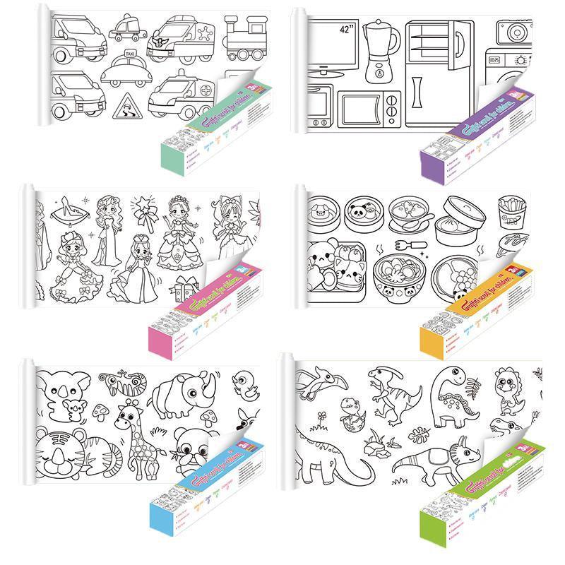 3M DIY Colouring Paper Roll with 12 Colour Pencils Cartoon Doodle Set - Daily necessities(With 12PCS Colored Pencils)