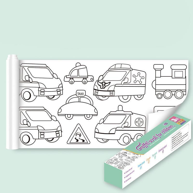 3M DIY Colouring Paper Roll with 12 Colour Pencils Cartoon Doodle Set - Daily necessities(With 12PCS Colored Pencils)