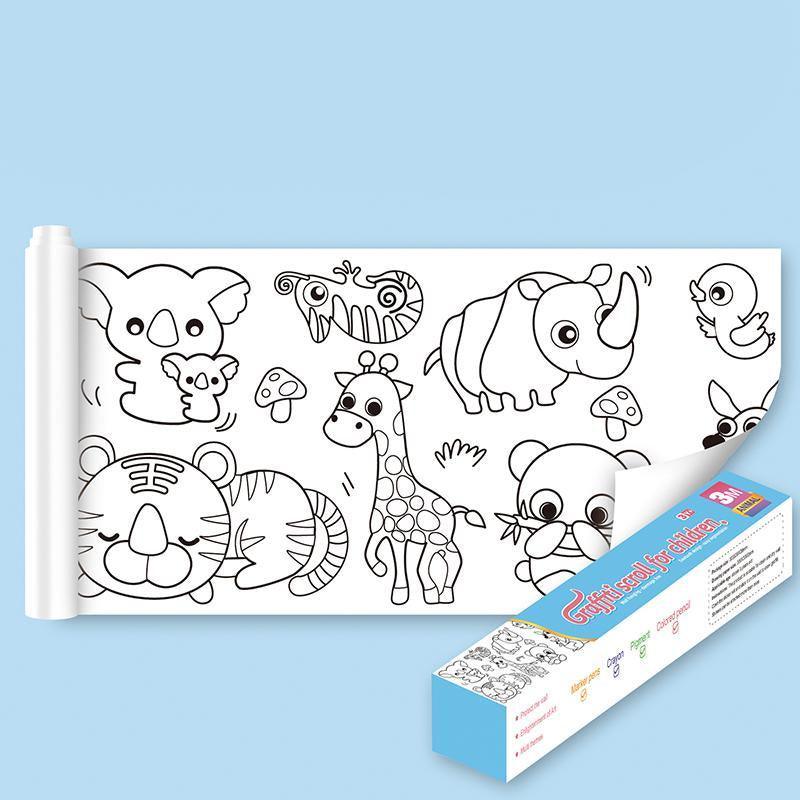 3M DIY Colouring Paper Roll with 12 Colour Pencils Cartoon Doodle Set - Daily necessities(With 12PCS Colored Pencils)