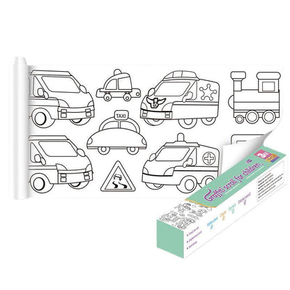3M DIY Colouring Paper Roll with 12 Colour Pencils Cartoon Doodle Set - Daily necessities(With 12PCS Colored Pencils)