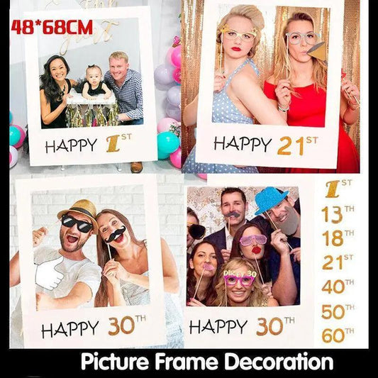1Th 18Th-60Th Photo Booth Props Picture Frame Wedding Birthday Party Decoration - Happy 1ST.
