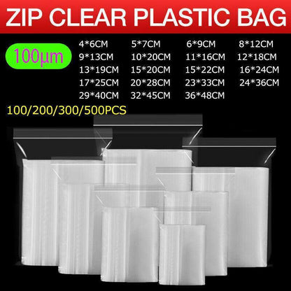 100PCS 100micron Bulk Clear Resealable PE Plastic Zip Bags - 5*7CM.