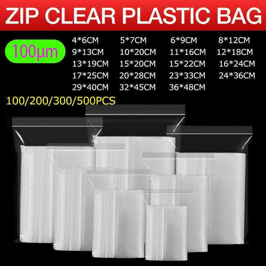 100PCS 100micron Bulk Clear Resealable PE Plastic Zip Bags - 6*9CM.
