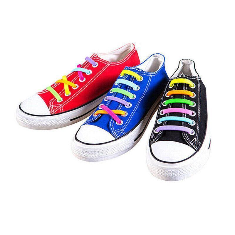 No Tie Elastic Silicone Shoe Laces 16PCS Shoelaces for Sneakers and Runners - Black 16PCS