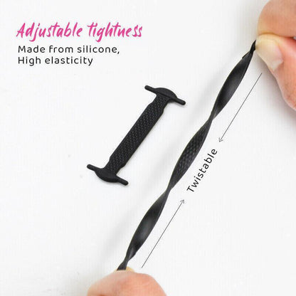 No Tie Elastic Silicone Shoe Laces 16PCS Shoelaces for Sneakers and Runners - Black 16PCS