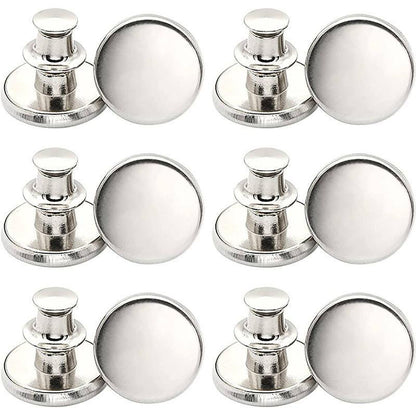 8X Button Pins For Jeans Pants No Sew Instant Adjustable Jean Button Replacement - 6sets Silver Button Pins