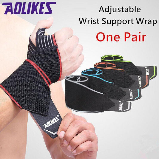 Aolikes 1 Pair Adjustable Wrist Support Wrap Strap Compression Hand Brace Au - Blue (1 Pair)