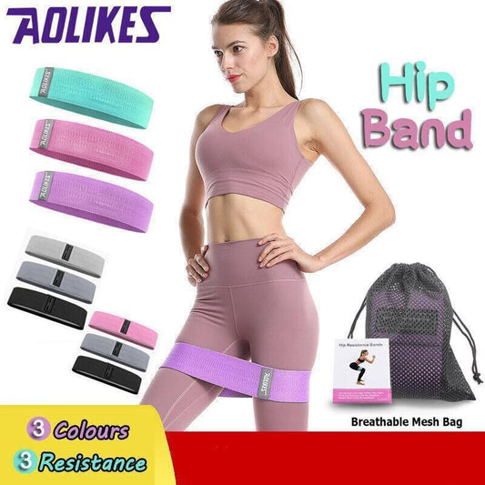 Aolikes Set 3 Resistance Booty Bands Hip Circle Loop Bands Workout Exercise - Set of 3 (Pink,Grey,Black) with Bag.