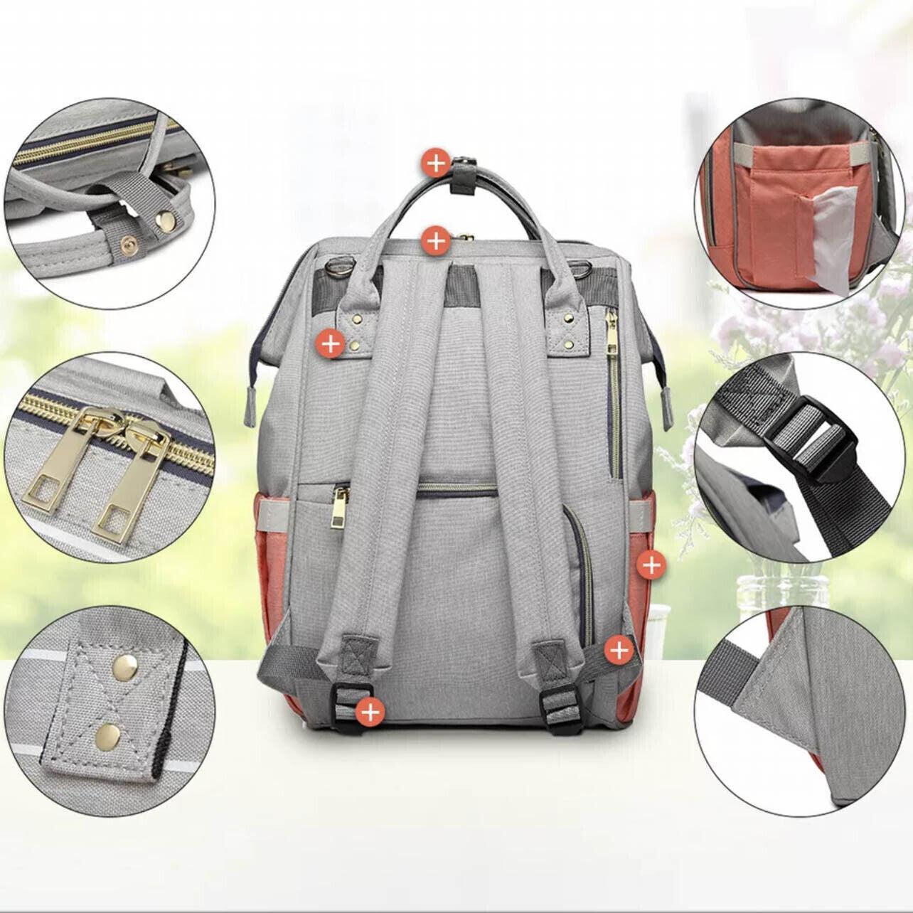 Luxury Multifunctional Diaper Nappy Backpack Maternity Mummy Changing Bag - Tangerine Pink.