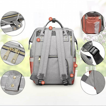 Luxury Multifunctional Diaper Nappy Backpack Maternity Mummy Changing Bag - Tangerine Pink.