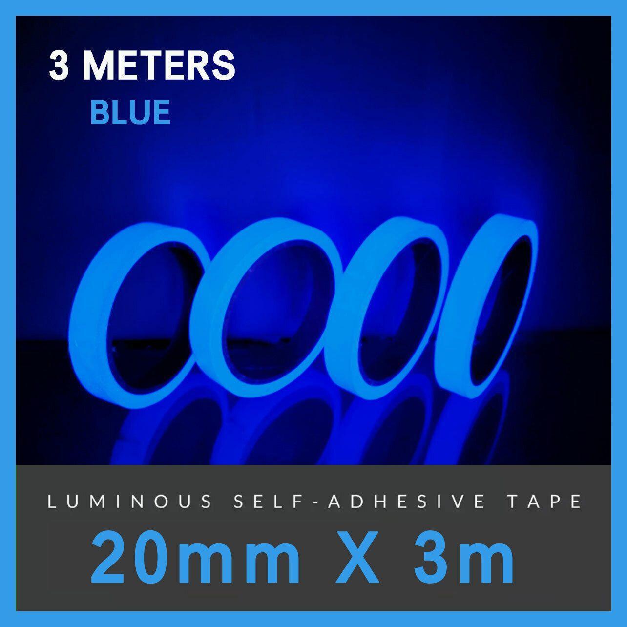 2cm x 3m Glow in the Dark Fluorescent Tape Self-Adhesive Strip for Marking and Decor - Blue Green 2cm*3m