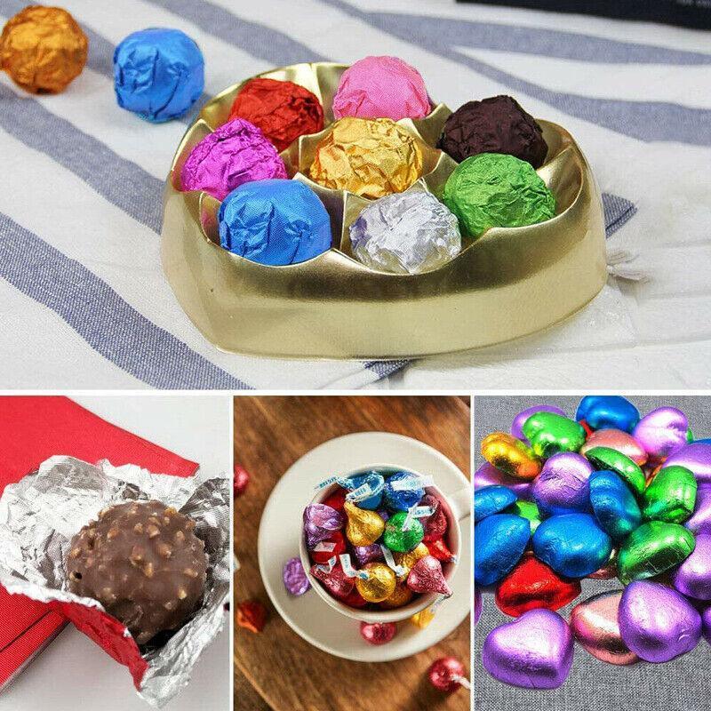 100Pcs Aluminium Foil Chocolate Wrappers 20cm Squares - Brown/Gloss
