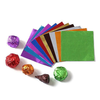 100Pcs Aluminium Foil Chocolate Wrappers 20cm Squares - Brown/Gloss