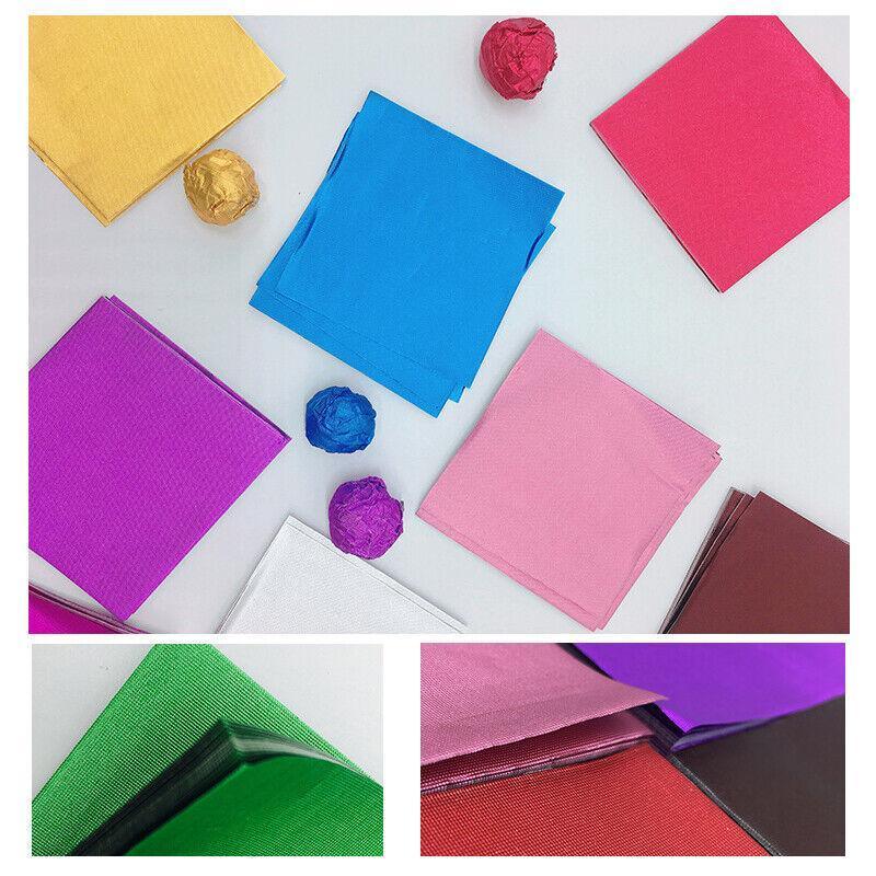 100PCS Tin Foil Aluminium Wrapping Square Chocolate Wrappers 10CM - Purple/Embossed