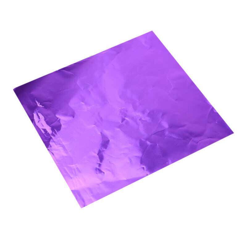 100PCS Tin Foil Aluminium Wrapping Square Chocolate Wrappers 10CM - Purple/Embossed