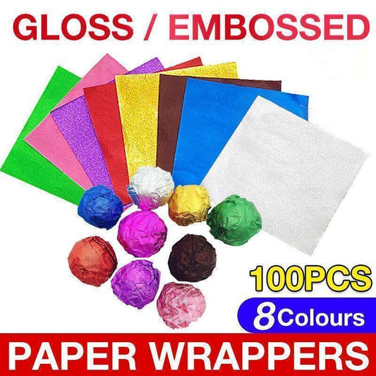 100PCS Tin Foil Aluminium Wrapping Square Chocolate Wrappers 15CM - Brown/Embossed.