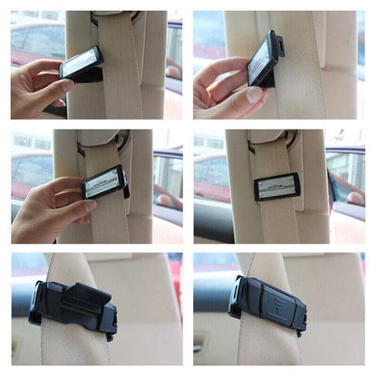 2X Car Shoulder Strap Positioning Clip Buckle Adjuster for Driving Comfort - Black.
