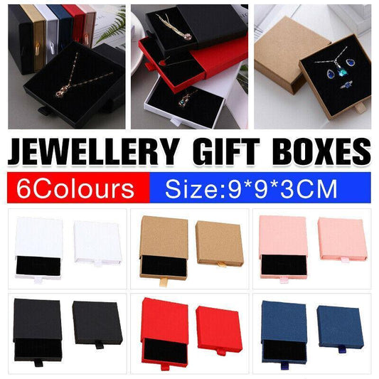 Cardboard Jewellery Gift Boxes Drawer Style Necklace Ring Earring Pendant Bracelet Case - Pink.
