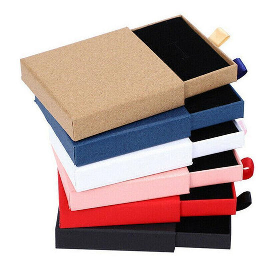Cardboard Jewellery Gift Boxes Drawer Style Necklace Ring Earring Pendant Bracelet Case - Kraft paper.
