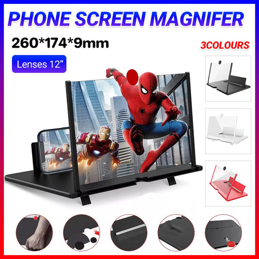 12 Inch Phone Screen Magnifier Folding Amplifier Stand Adjustable 3D Holder - White.