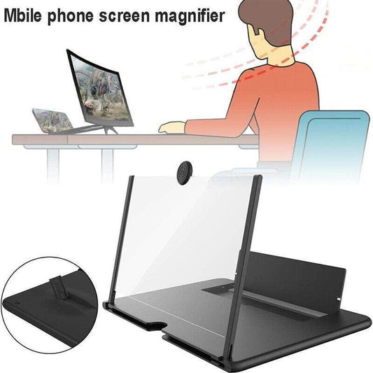 12 Inch Phone Screen Magnifier Folding Amplifier Stand Adjustable 3D Holder - White.