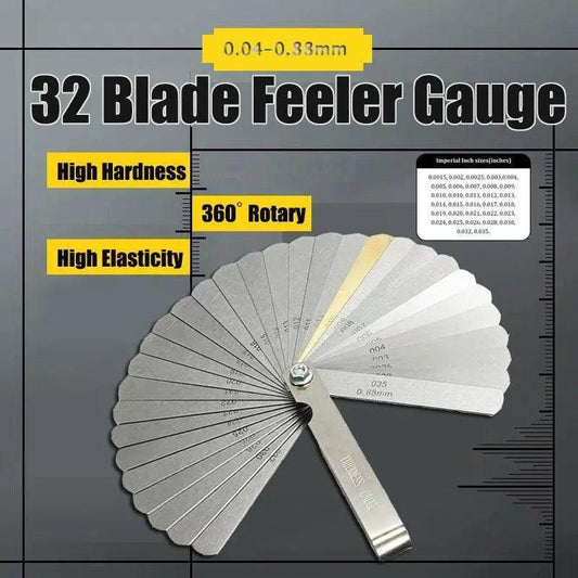 32 Blade Feeler Gauge Dual Marked Mm/Inch Thickness Gap Metric Filler Tool Honda.