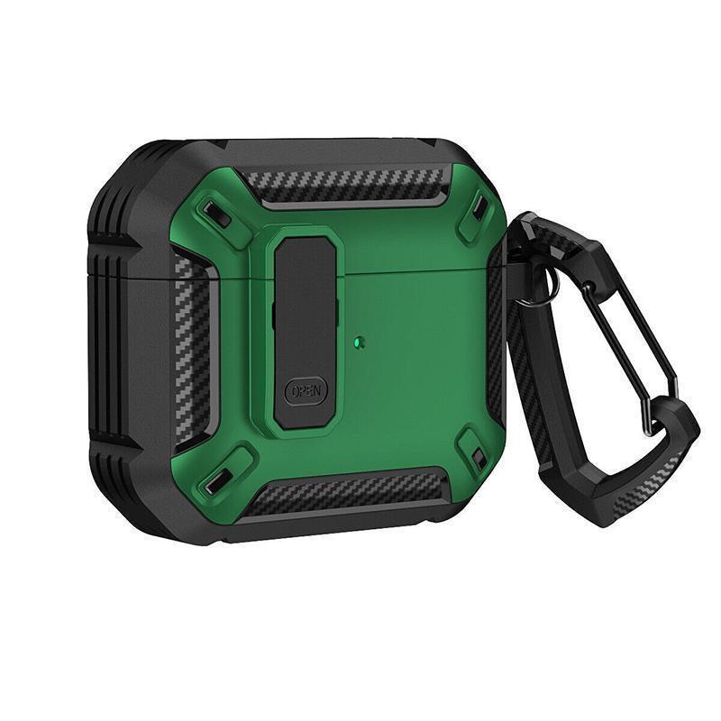 For Apple AirPods pro and pro2 Case Armor Earphone Heavy Duty Shockproof Cover - Black&Green For Airpods Pro.