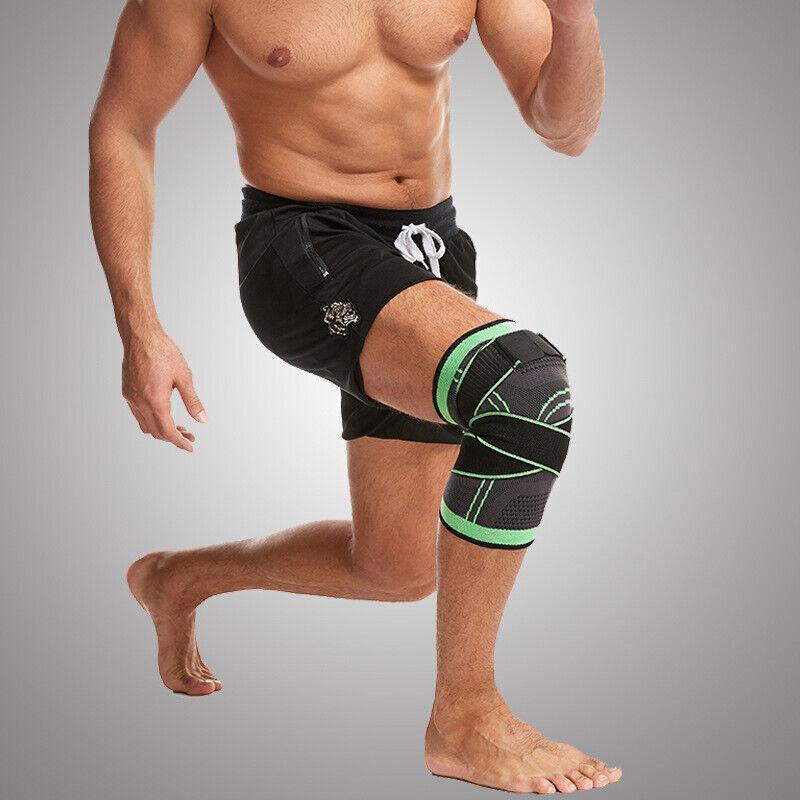 3D Weaving Knee Brace Breathable Sleeve Support Running Jogging Joint Pain Leg Green - Green-L.