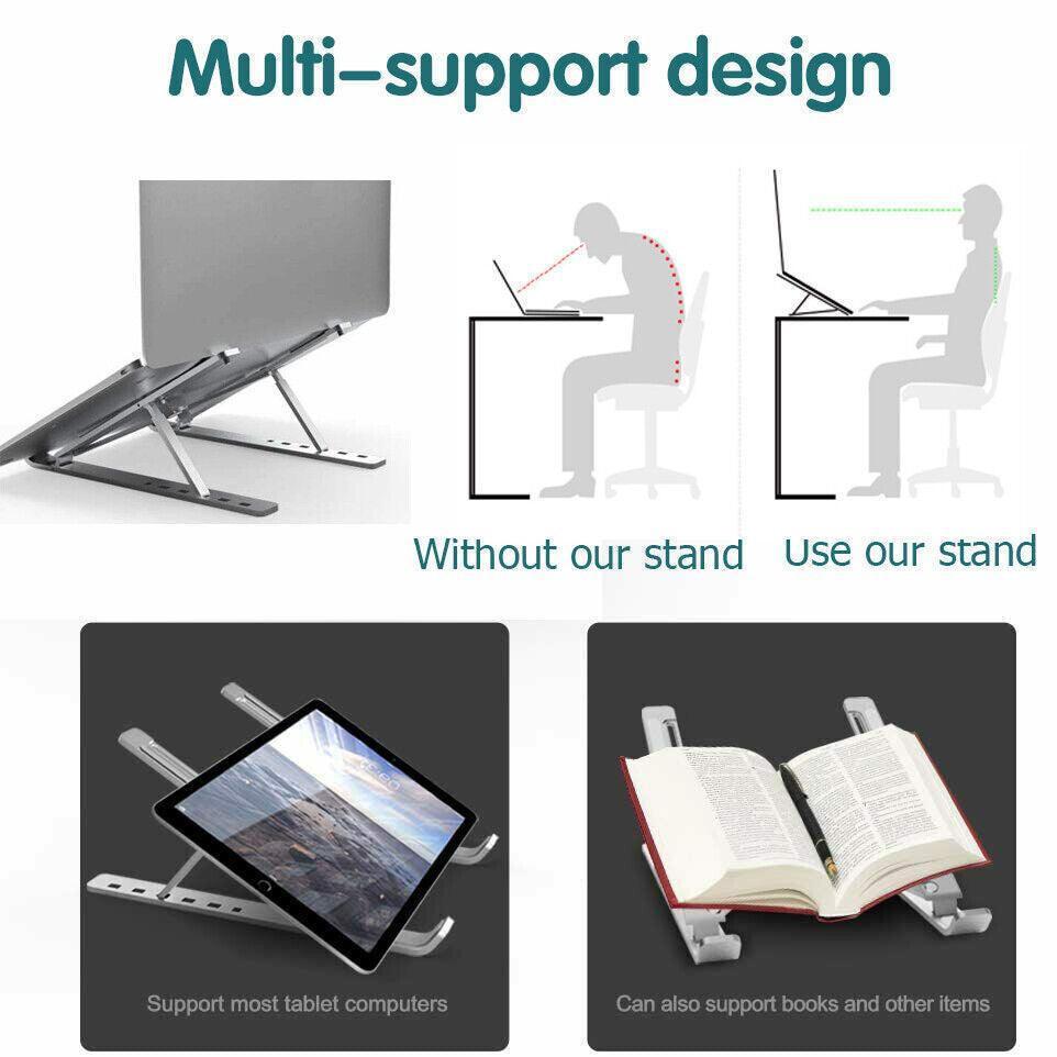 Adjustable Laptop Stand Portable Aluminum Alloy Desktop Holder for 11 to 17.3 Inch - Sliver.
