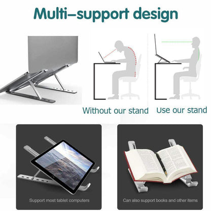 Adjustable Laptop Stand Portable Aluminum Alloy Desktop Holder for 11 to 17.3 Inch - Sliver.