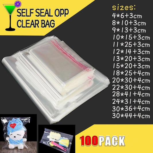 Multi-size Clear Self-Seal Cellophane Bags - Bulk Adhesive Opp - 8*10+2.