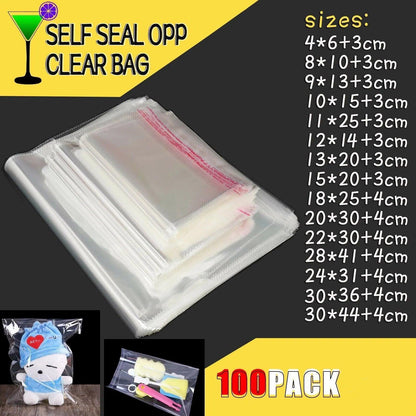 Multi-size Clear Self-Seal Cellophane Bags - Bulk Adhesive Opp - 11*20+4.