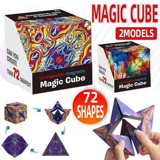 Variety Changeable Magnetic Magic Cube 3D Hand Flip Puzzle Anti Stress Toys Gift - Colourful Pattern.