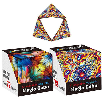 Variety Changeable Magnetic Magic Cube 3D Hand Flip Puzzle Anti Stress Toys Gift - Colourful Pattern.