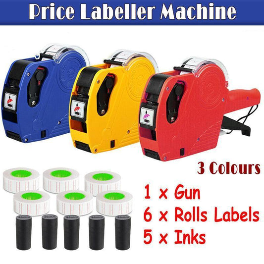 Tag Gun Labeller Kit With 6 Rolls Labels And 5 Inks Roller - Yellow.