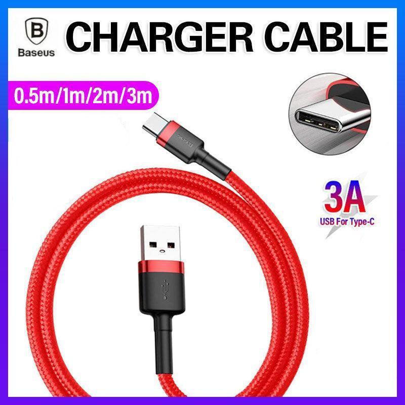 Red and Red Baseus USB To Type-C Charger Cable 3A Fast Charging For Huawei - 3M 1PC.