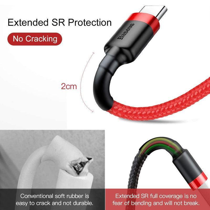 Red and Red Baseus USB To Type-C Charger Cable 3A Fast Charging For Huawei - 3M 1PC.