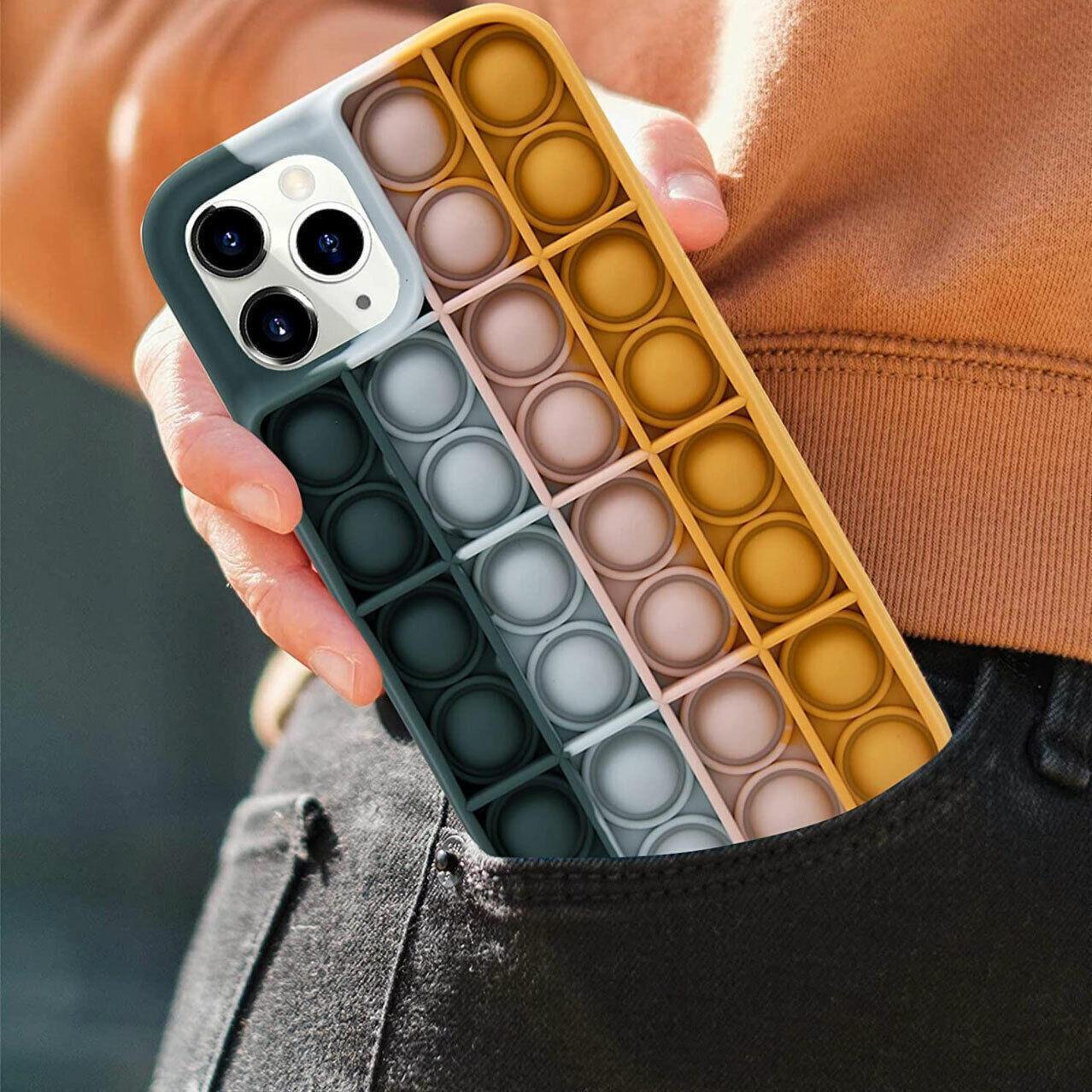 Blue-White Pop Fidget Toys Push It Bubble Phone Case For Iphone - iPhone 13Pro.