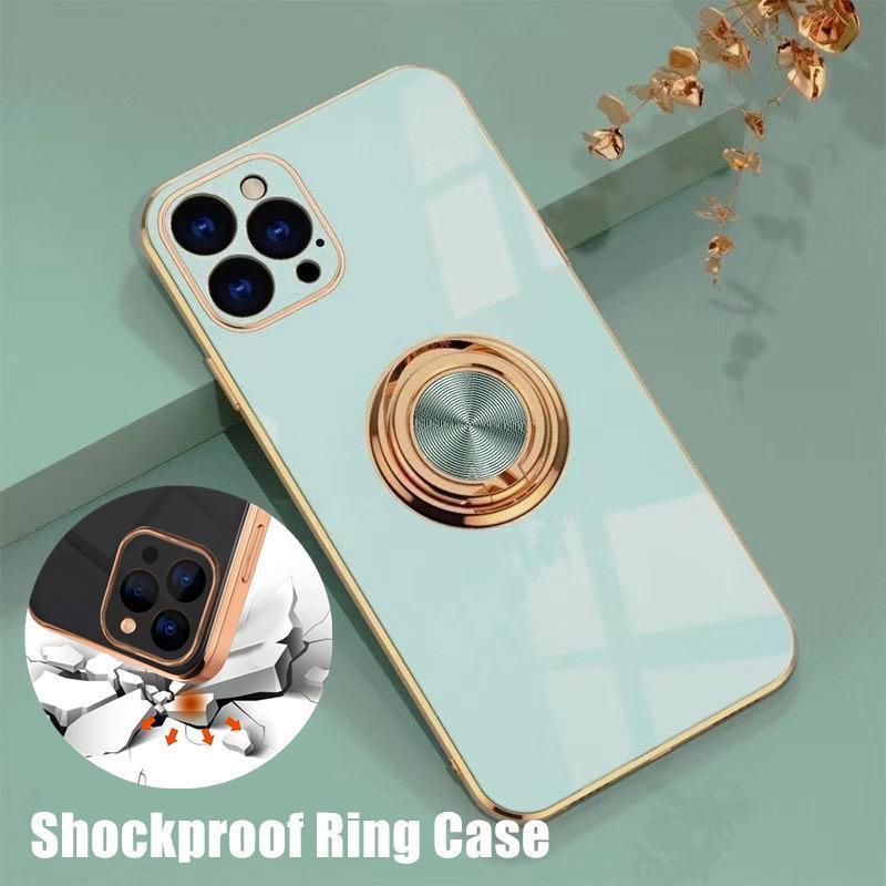 Light Cyan Luxury Shockproof Silicone Ring Case Stand Cover for iPhone 14 13 12 Pro Max - iPhone XR.